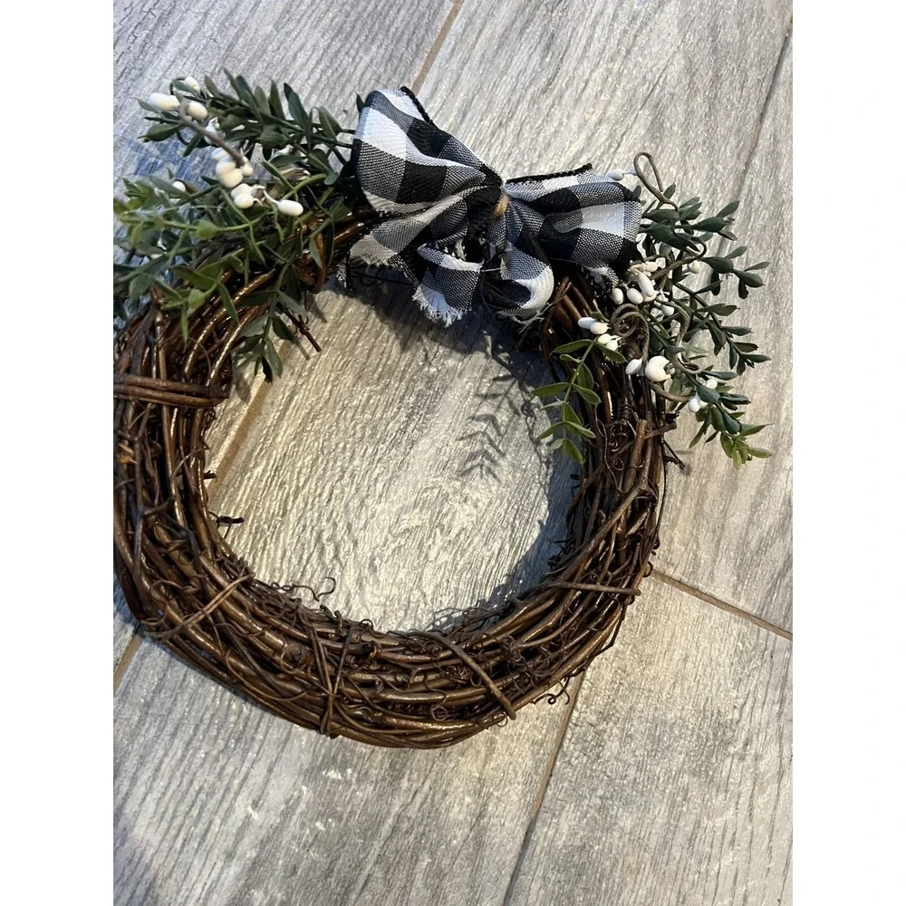 Grapevine Wreath Christmas Pine Buffalo Plaid Bow Holiday Wall Decor 8